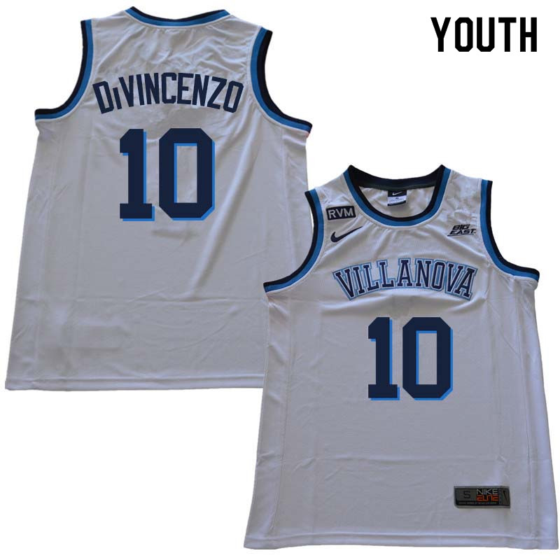 2018 Youth #10 Donte DiVincenzo Willanova Wildcats College Basketball Jerseys Sale-White - Click Image to Close